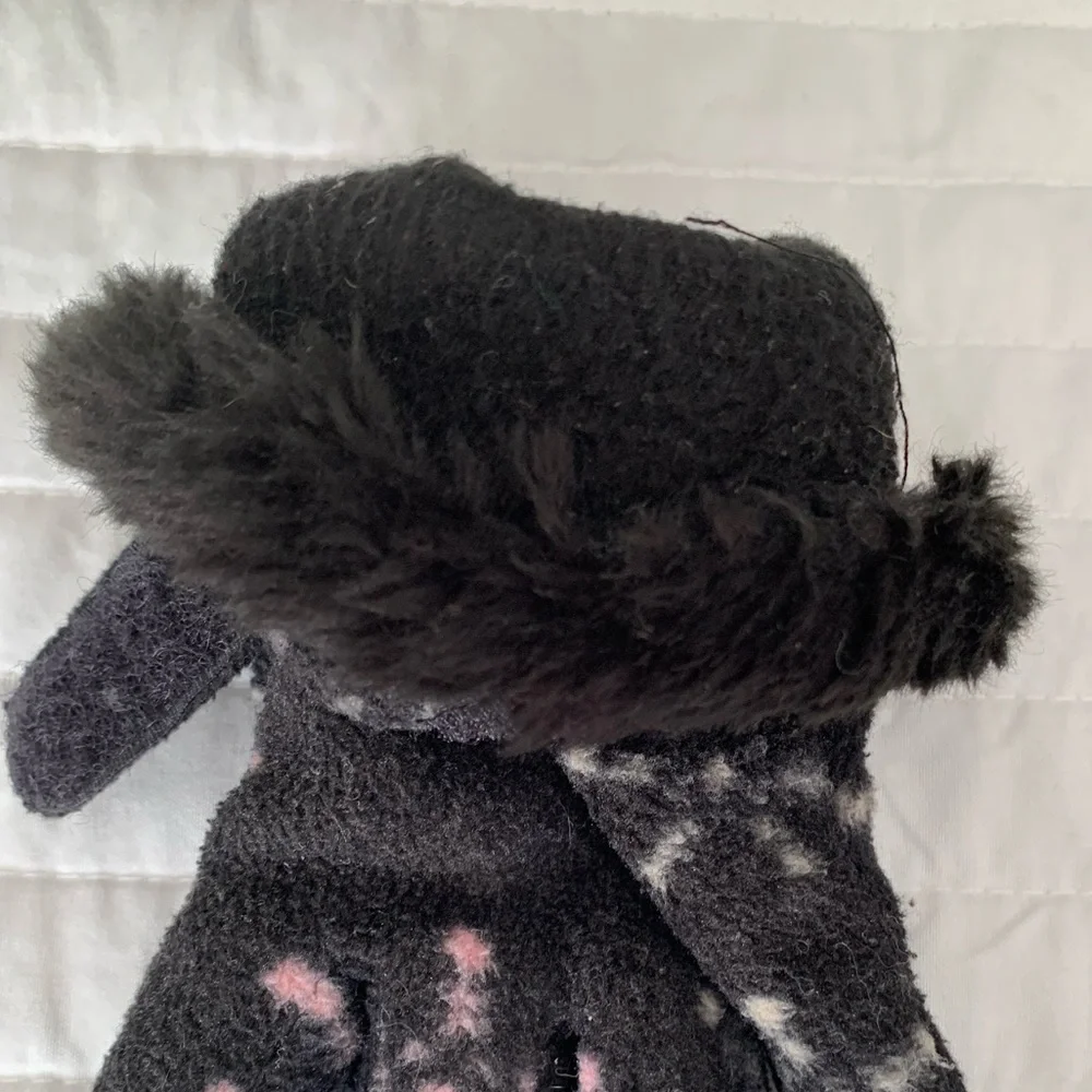 Faded Glory Fleece Faux Fur Gloves Girls L Black Pink White Adjustable Snowflake